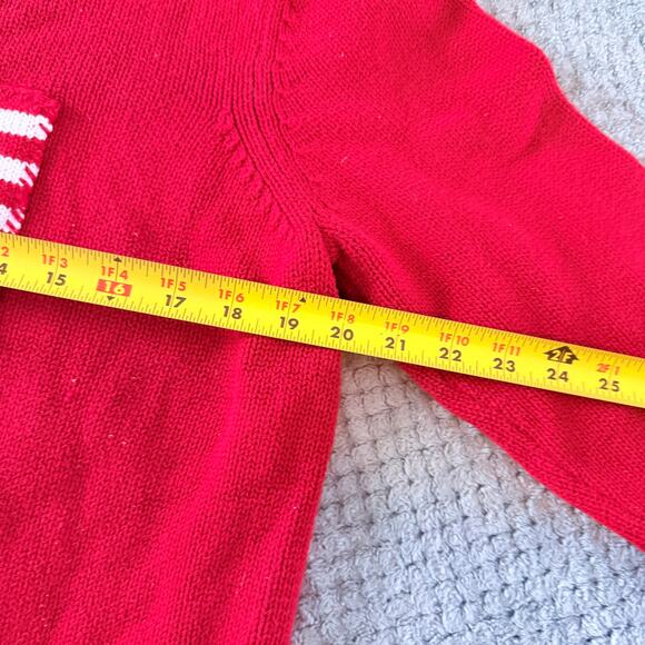 vintage red american flag classic preppty crewneck sweater long slv L pullover - Picture 4 of 5